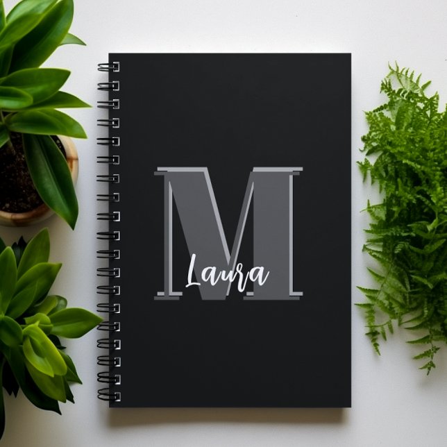 Stylish Monogram Simple Calligraphy Typography Notebook (Simple black and white monogram notebook
)