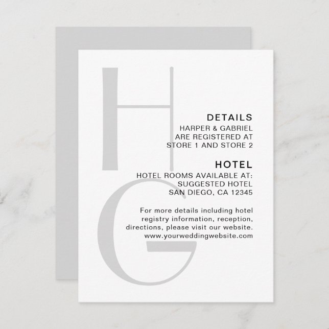 Stylish Monogram. Simple modern wedding details En Enclosure Card (Front/Back)