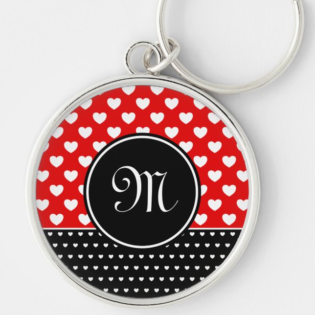 Stylish Monogram, Striking Red And Black Key Ring (Front)