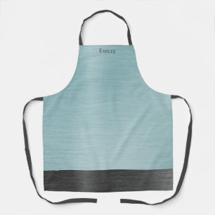 Stylish Monogram Teal Blue Metallic Hair Salon Apron