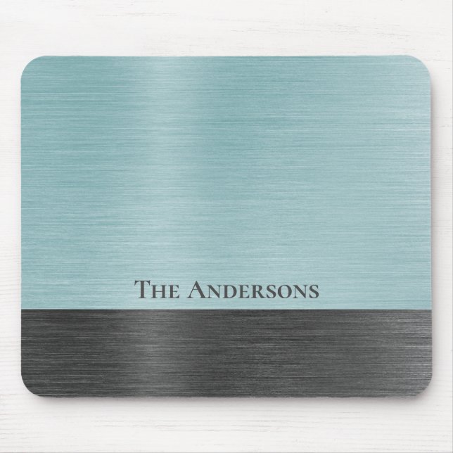 Stylish Monogram Teal Grey Metallic Mouse Pad (Front)