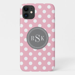Stylish Monogram Trio Pink Polka Dots Case-Mate iPhone Case