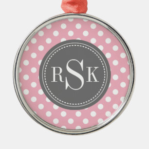 Stylish Monogram Trio Pink Polka Dots Metal Tree Decoration