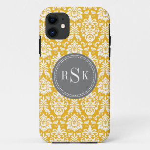 Stylish Monogram Trio Yellow Damask iPhone 11 Case