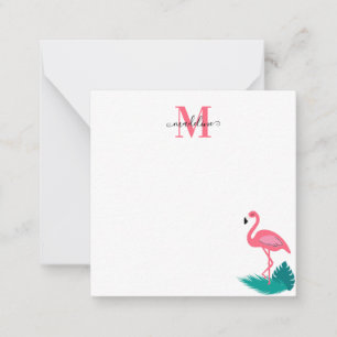 Stylish Monogram Tropical Pink Flamingo Square 2 Card