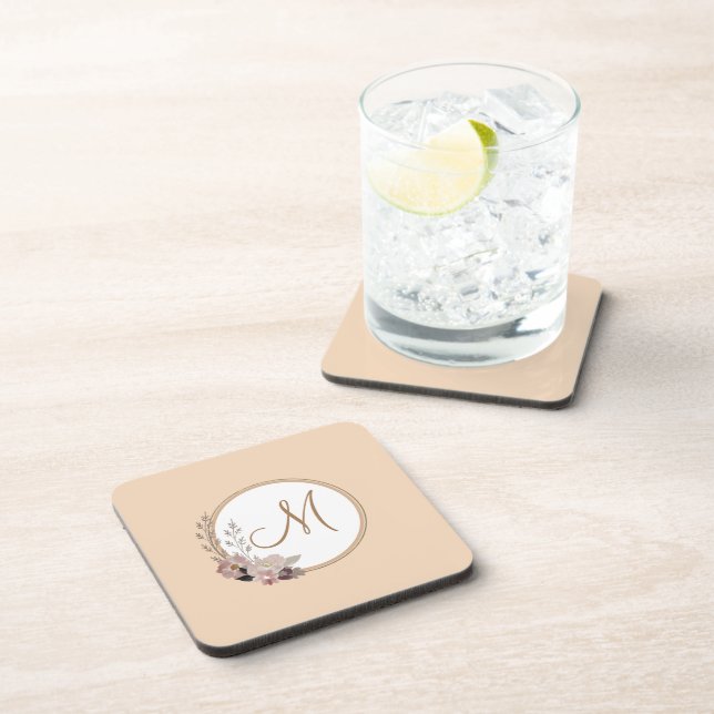 Stylish Monogram Watercolor Botanical Coaster (Right Side)