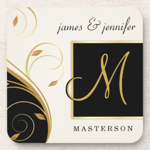 Stylish Monogram Wedding Gift Cork Coaster Set