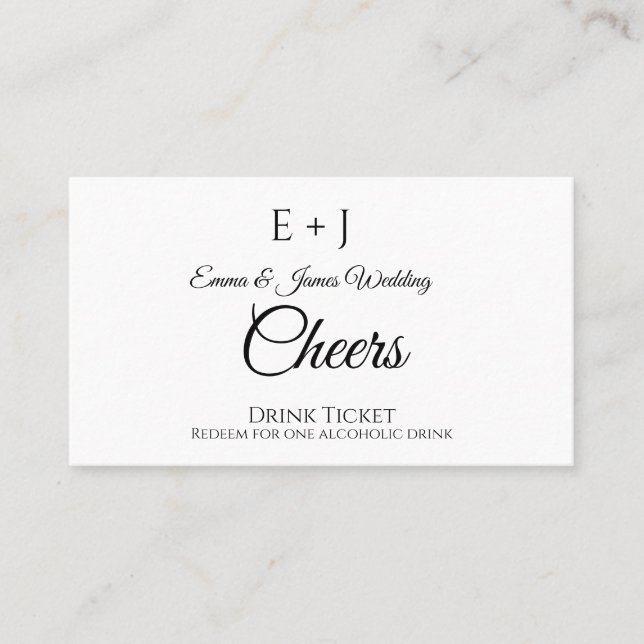 Stylish Monogram Wedding Reception Drink Ticket (Front)