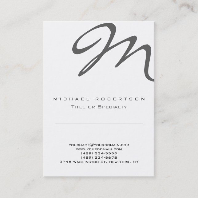 Stylish Monogram White Clean Business Card (Front)