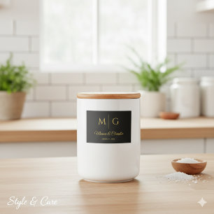 Stylish Monogram With Couple Name Black Food Label