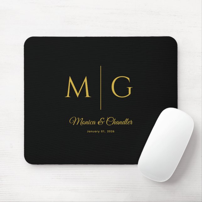 Stylish Monogram With Couple Name Black Mouse Pad (With Mouse)