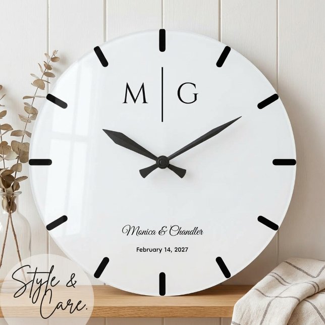Stylish Monogram With Couple Name Elegant Large Clock (Stylish Monogram With Couple Name Elegant Large Clock)