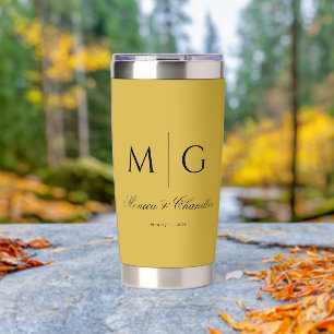 Stylish Monogram With Couple Name Metallic Gold Insulated Tumbler
