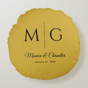 Stylish Monogram With Couple Name Metallic Gold Round Cushion