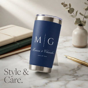 Stylish Monogram With Couple Name Navy Insulated Tumbler