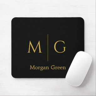 Stylish Monogram with Name Design Black Mouse Pad