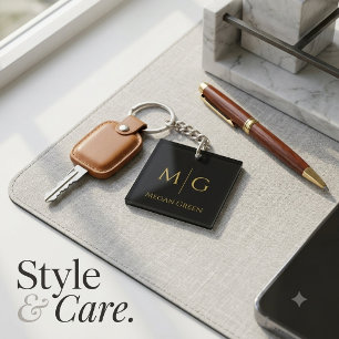 Stylish Monogram With Name Personalised Acrylic Key Ring