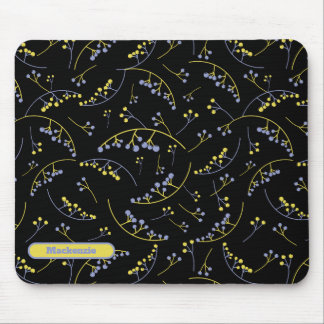 Stylish monogram yellow lilac berry pattern mouse pad