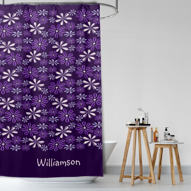 Stylish Monogrammed Dark Purple Flower Doodle Shower Curtain (Stylish Monogrammed Dark Purple Flower Doodle Shower Curtain)