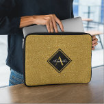 Stylish Monogrammed Gold Glitter Laptop Sleeve<br><div class="desc">Modern,  stylish neoprene laptop sleeve features faux gold glitter with customisable name and monogram in black frame.</div>