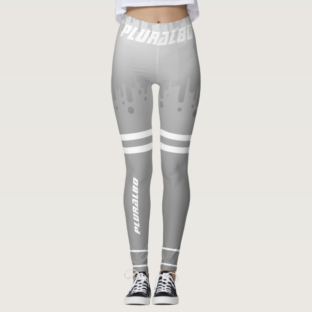 Stylish monogrammed grey white gradient workout leggings (Front)