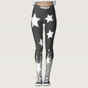 Stylish monogrammed  grey white stars workout leggings