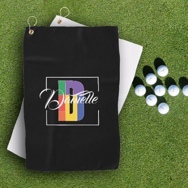 Stylish monogrammed initial coloured letter D blac Golf Towel (Creator Uploaded)