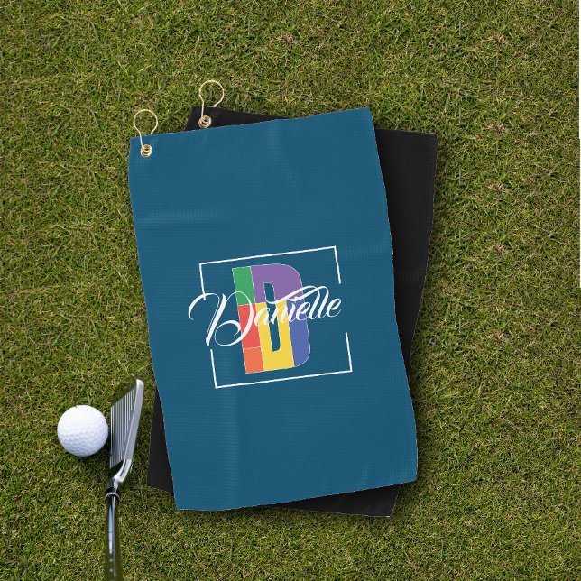 Stylish monogrammed initial coloured letter D blac Golf Towel (Creator Uploaded)