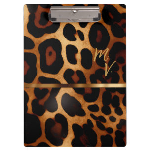 Stylish Monogrammed Leopard Print Business  Clipboard