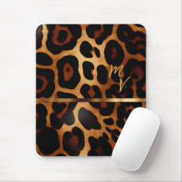 Stylish Monogrammed Leopard Print Business Mouse Pad