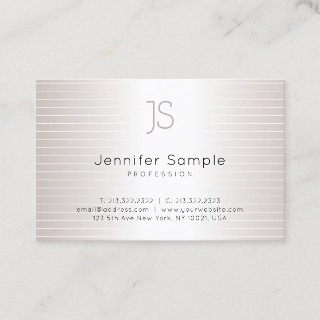 Stylish Monogrammed Modern Silver Template Chic Business Card (Front)