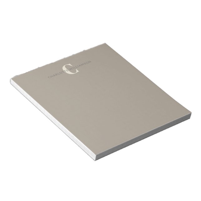 Stylish Monogrammed Name Chic Rustic Taupe Notepad (Angled)