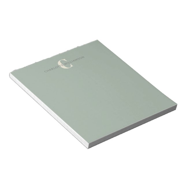 Stylish Monogrammed Name Chic Sage Green Notepad (Angled)