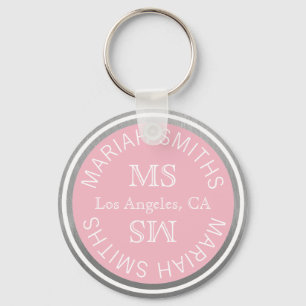 stylish monogrammed (name & initials) pink key ring