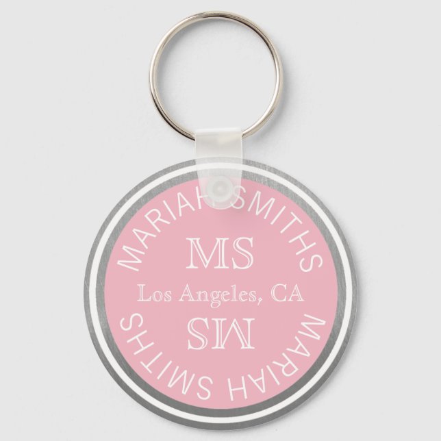 stylish monogrammed (name & initials) pink key ring (Front)