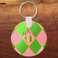 Stylish Monogrammed Pink and Green Argyle