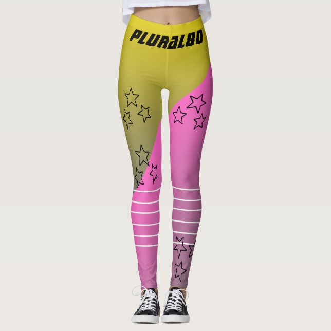 Stylish Monogrammed pink yellow gradient workout Leggings (Front)