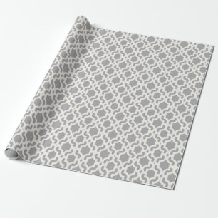 Stylish Moroccan Ivory Quatrefoil Lattice Pattern Wrapping Paper
