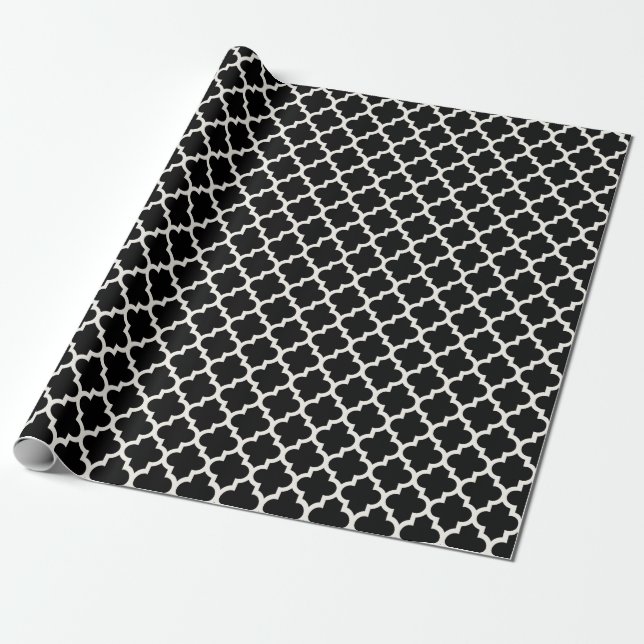 Stylish Moroccan Ivory Quatrefoil Pattern Wedding Wrapping Paper (Unrolled)
