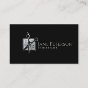 Stylish Mother of pearl Hairstylist monogram Business Card
