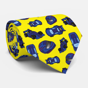Stylish Motor Racing Fan Blue Sports Cars Yellow Tie