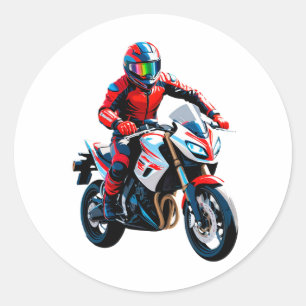 Stylish Motorcycle Rider Classic Round Sticker