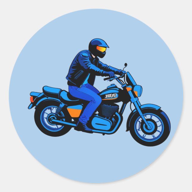 Stylish Motorcycle Rider Classic Round Sticker (Front)