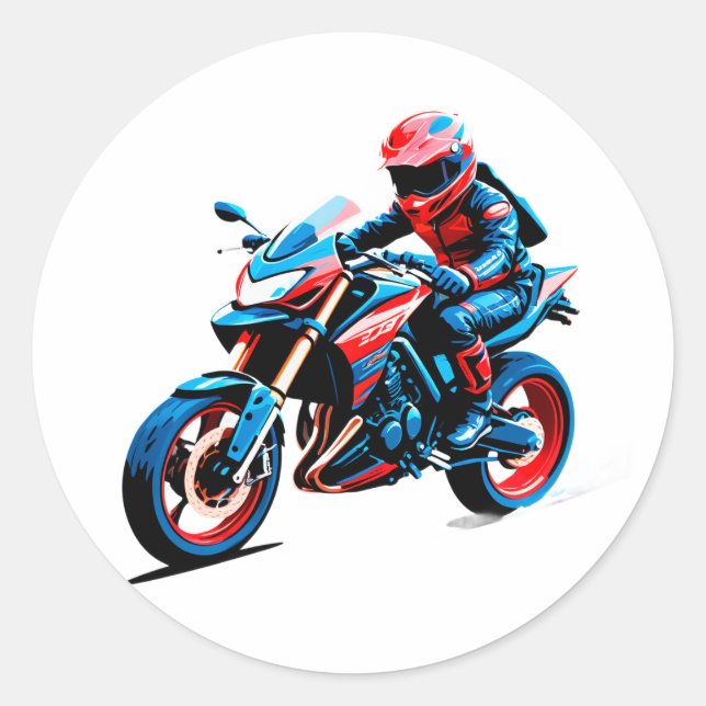Stylish Motorcycle Rider Classic Round Sticker (Front)
