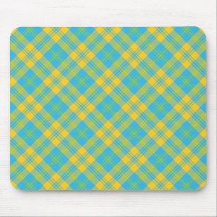 Stylish Mousepad: Blue, Yellow, Green Plaid Mouse Pad