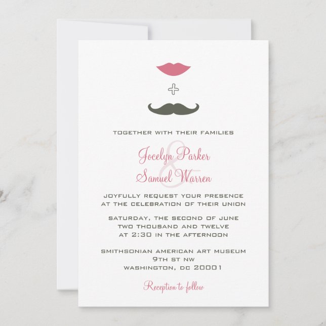 Stylish Moustache and Lips Wedding Invitation (Front)