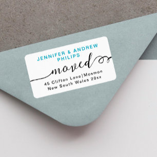 Stylish Moving Turquoise Black Script Calligraphy Label