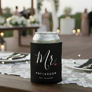 Stylish Mr. Custom Last Name & Date Wedding Can Cooler