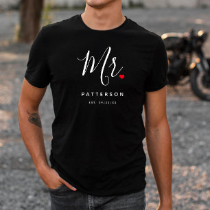 Stylish Mr. Custom Last Name & Date Wedding T-Shirt