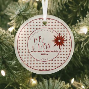 Stylish Mr & Mrs First Christmas   Red Snowflake Glass Tree Decoration